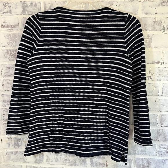 Talbots Nautical Pullover V-Neck Navy White Stripes 3/4 Sleeve Knit Blouse, sz S - Picture 3 of 7